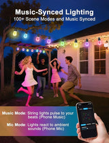 100ft String Lights for Outside, Smart RGB IC Warm White Patio Lights Outdoor Waterproof with Remote & App Control | Lumora