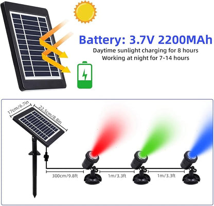 Solar Lights, Garden Outdoor Proof Water, LED Solar Pathway Lights with 3 Adjustable Heads, Stake Included, 2200mAh Battery, for Landscape, Yard, Pool, Walkway (Warm White, (RGB Color)