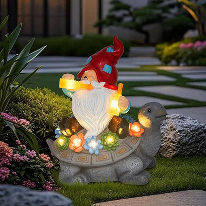 Gnome Garden Decor Statue with Solar Light Lantern, Turtle with Succulent Birthday Gifts for Women Mom Grandma, Funny Waterproof Resin Figurine Outdoor Decorations for Yard Patio Lawn Balcony Porch