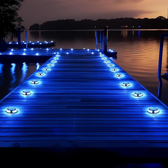 Brizled 12 Pack Solar Driveway Lights, 2 Colors in 1 Outdoor Dock Lights, IP67 Waterproof Deck Lighting Marine Light, Road Marker Solar Light for Sidewalk Pathway Walkway Garden Yard(Cool White/Blue)
