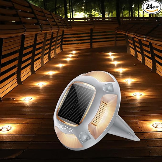 AGPTEK Solar Driveway Lights 24 Pack, 2 Colors in 1 Outdoor Solar Deck Dock Marine Waterproof LED Driveway Marker Security Lights for Outside Pathway,Boat Dock,Step,Walkway,Path,Garden