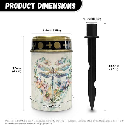 Dragonfly Floral Solar Pathway Lights Outdoor Waterproof Garden Solar Lights Solar Cemetery Lights for Grave Weather Resistant Memorial Garden Stake Cross Lights for Grave