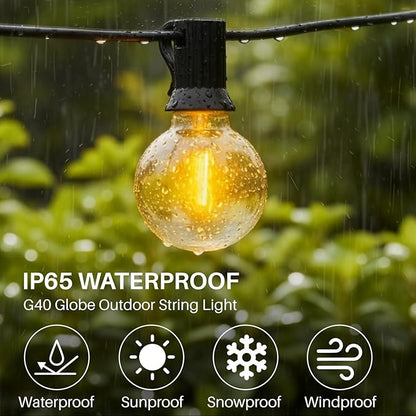50 FT Yellow Outdoor String Lights G40 Globe Shatterproof Patio Lights,26 Plastic Edison Bulbs(2 Spare) IP65 Waterproof Dimmable LED Bulbs for Backyard Porch Balcony Party Decor, E12 Base