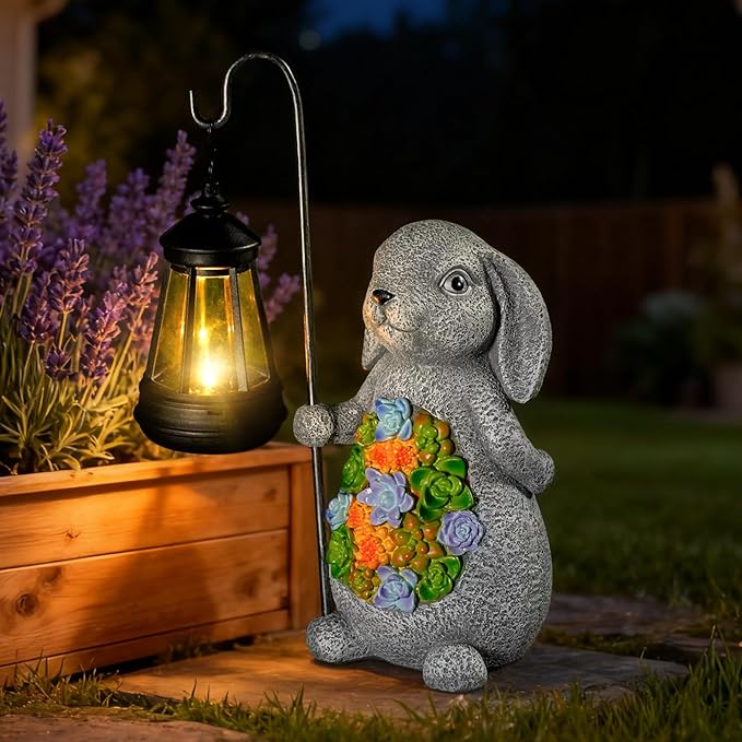 Solar Rabbit Garden Statue with Lantern – Waterproof Resin Outdoor Decor for Yard, Lawn, Patio, Garden – Gift for | Lumora