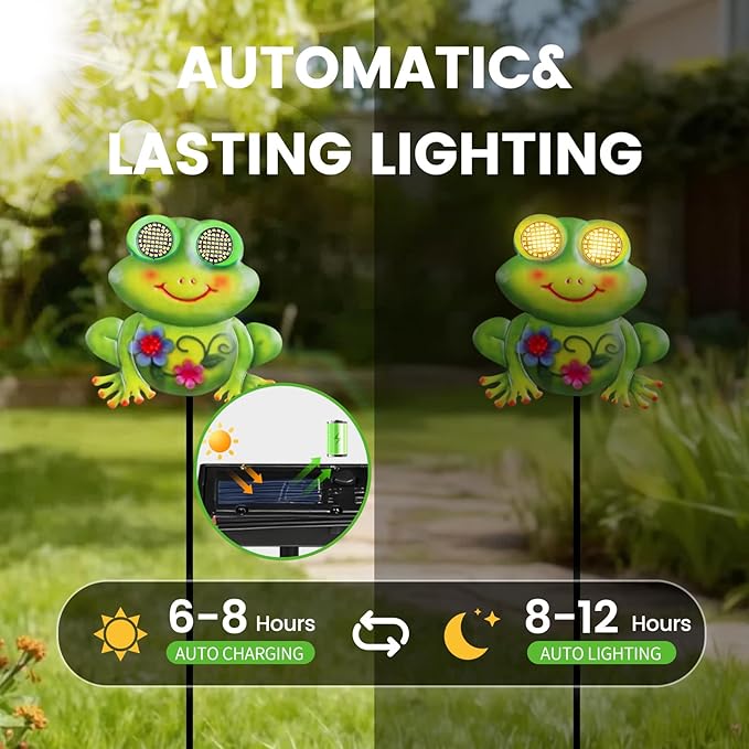 Solar Frog Pathway Lights Outdoor – Solar Powered LED Frog Yard Decor with Blinking Eyes, Auto Dusk to Dawn, IP65 Waterproof Outdoor Garden Solar Lights for Patio, Lawn, Gift for Mom Grandma