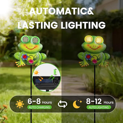 Solar Frog Pathway Lights Outdoor – Solar Powered LED Frog Yard Decor with Blinking Eyes, Auto Dusk to Dawn, IP65 Waterproof Outdoor Garden Solar Lights for Patio, Lawn, Gift for Mom Grandma