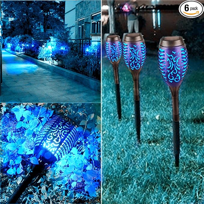 Solar Outside Torch Lights, Outdoor LED Flickering Flame for Garden Decor - 6 Pack, Waterpoorf Landscape Auto On Off Solar Powered Lights for Patio Lawn Yard Driveway Pathway