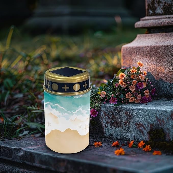 ZOUTAIRONG Solar Light for Cemetery Grave Garden Lights Seaside Design Solar Powered Pathway Lights Outdoor Cemetery Lamp-4 Pack