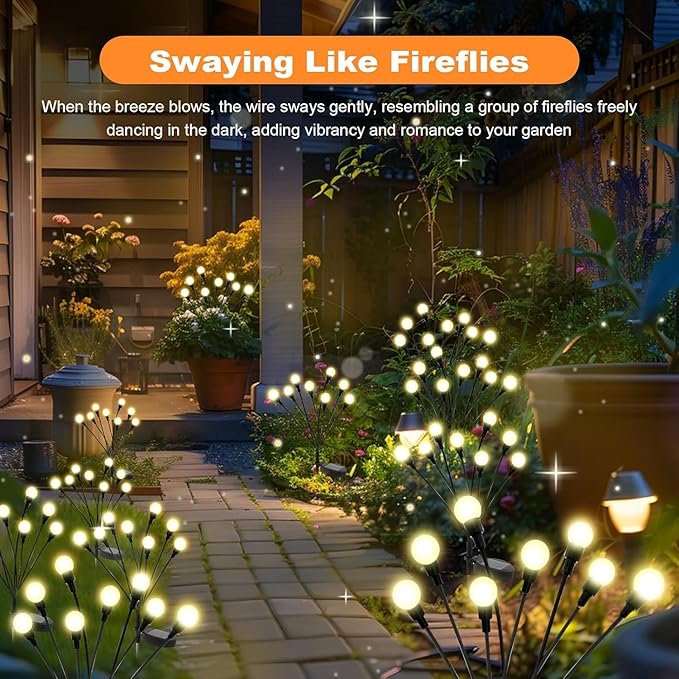 Solar Garden Lights Outdoor - 12 Pack 96LED Solar Powered Waterproof Firefly Lights for Yard Patio Lawn Pathway Decor, Swaying Warm White Glow in The Dark Lights, Unique Gifts for Women & Plant Lovers