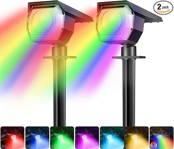 Peasur 2 Pack Solar Spot Lights Outdoor Color Changing, 7 Modes Halloween RGB Solar Powered Waterproof Spotlight | Lumora