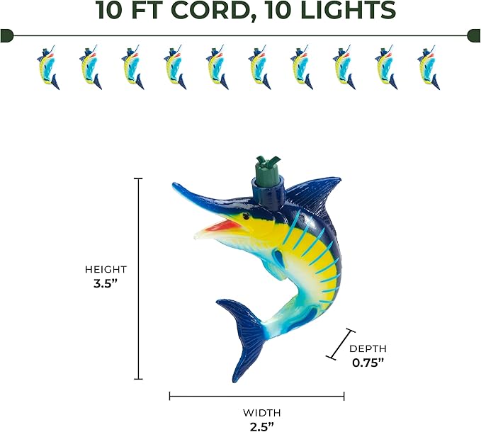 Rivers Edge Products Marlin LED String Lights, 10-Bulb Decorative Fairy Lights with 2 Extra Bulbs, 10FT Hanging Lights for Bedroom, Patio, or Deck, Indoor or Outdoor Home Decor