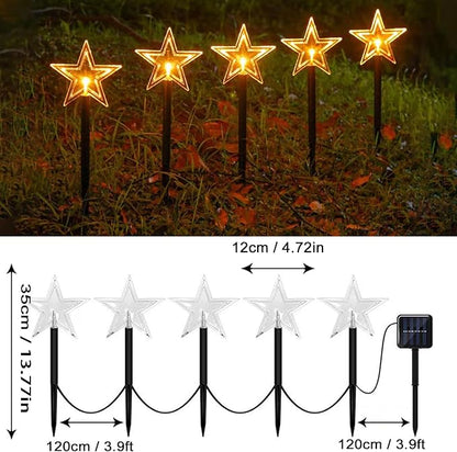 Solar Christmas Pathway Lights, 5 Pack Solar Christmas Decor Star Lights Outdoor Waterproof Stake Lights Garden Decorative Lights Walkway Lights for Landscape Yard Lawn Patio Wedding Party(Warm White)