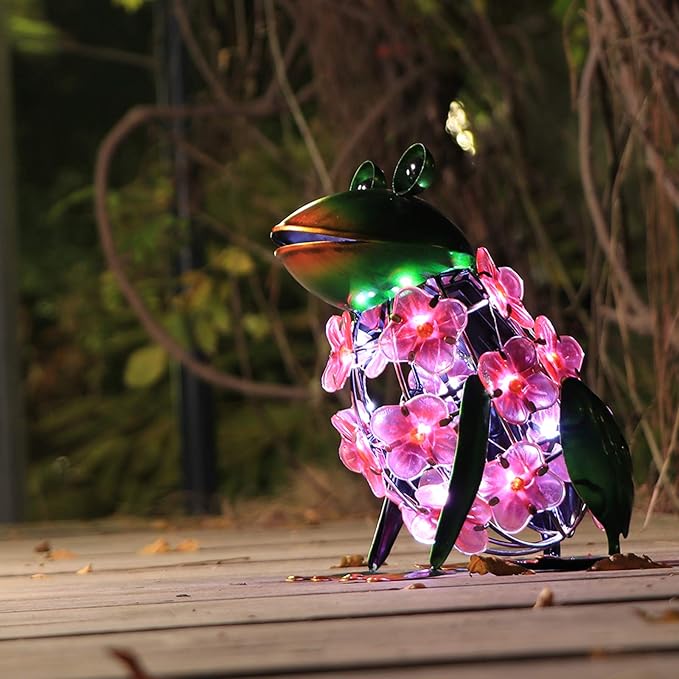 VCUTEKA Frog Solar Lights Outdoor, Solar Lantern Waterproof LED Hydrangea Flower Lights Frog Tabletop Decorations | Lumora