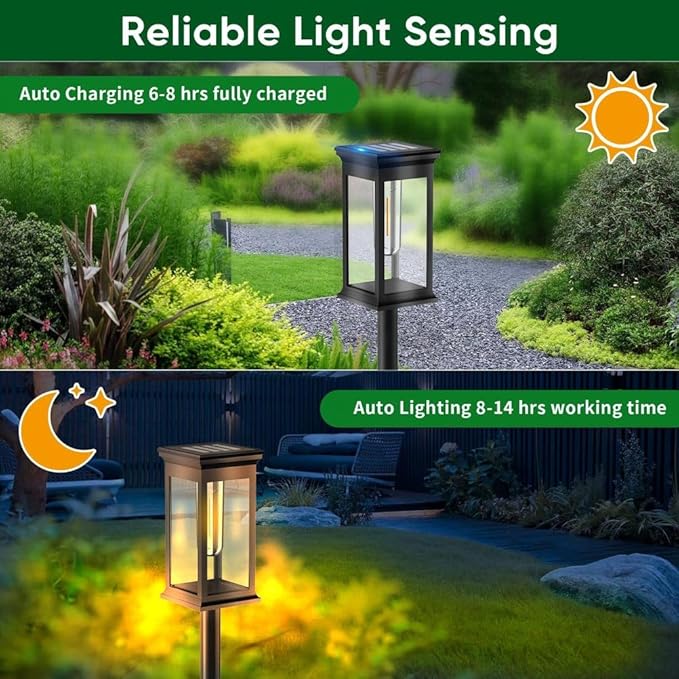 6pk,Solar Lights Outdoor Waterproof Torch Lights, Landscape Lighting for Outside, Solar Pathway Light for Patio Lawn Porch Walkway Driveway Garden Decorations