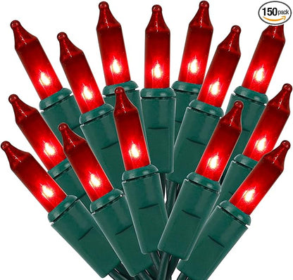 LJLNION Valentines String Lights, 150 Count 33 FT Incandescent Mini Green Wire Christmas Fairy Light, 120V UL Certified Connectable Tree Lights for Patio, Holiday, Party, Outdoor Indoor Decor, Red