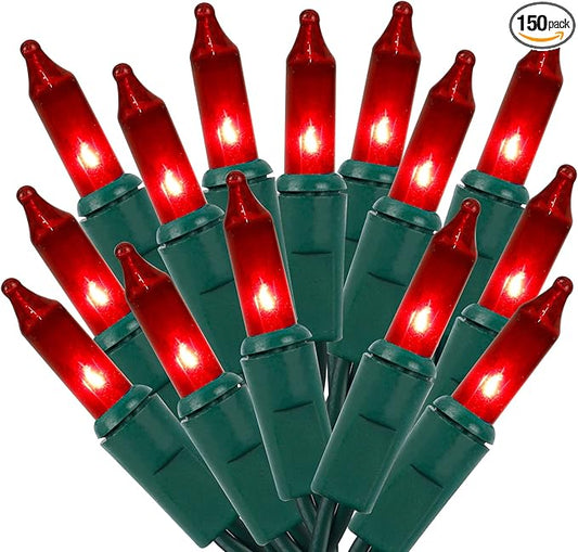 LJLNION Valentines String Lights, 150 Count 33 FT Incandescent Mini Green Wire Christmas Fairy Light, 120V UL Certified Connectable Tree Lights for Patio, Holiday, Party, Outdoor Indoor Decor, Red