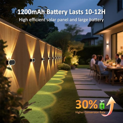 Solar Fence Lights Outdoor: Dual Focused LED Up Down Wall Lighting - IP65 Waterproof - 3000K/4000K/6000K 3 Modes 10-12H Lasting - Easy to Install for Porch Backyard 4 Pack