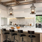 10" Modern 5-Light Exterior Black Lantern Pendant Light Fixture with Clear Rippled Glass Mini Industrial Hanging | Lumora