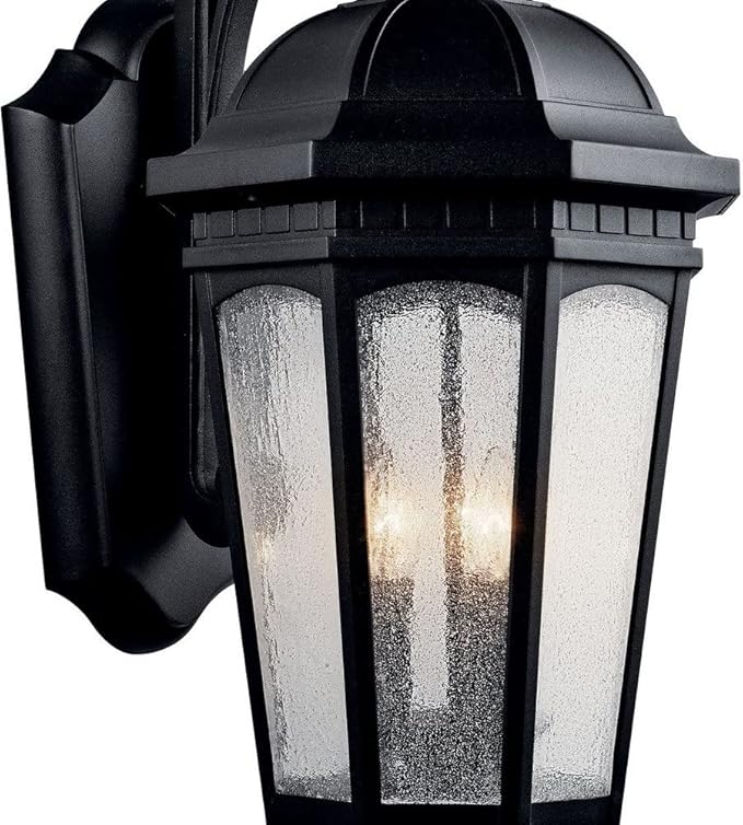 Kichler Courtyard 26.5" 3 Light Outdoor Wall Light with Clear Seeded Glass in Rubbed Bronze | Lumora