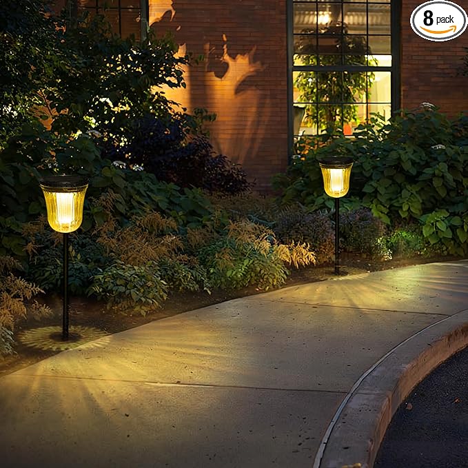 Solar Lights for Outside 8 Pack, Solar Lights Outdoor Waterproof IP65,Modern Solar Pathway Lights,Up to 14 Hrs Auto On/Off Solar Lights Outdoor for Garden Path Yard Walkway Driveway
