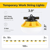 100ft Construction String Lights: 100w 11000lm ETL Certified Bright Industrial Outdoor Temporary Lighting Led | Lumora