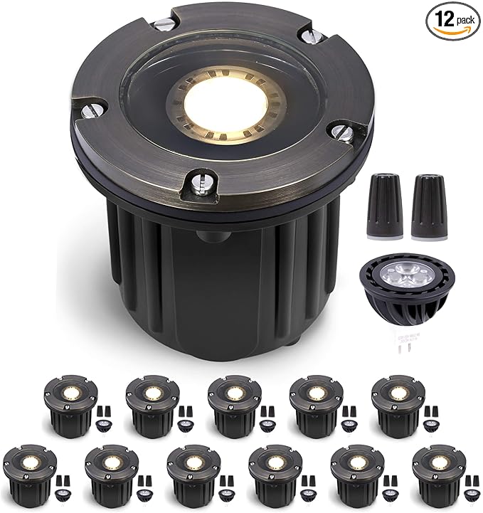Gardenreet Landscape Low Voltage Well Light - Brass Electric in-Grade Lighting, 12V Wired Replaceable Bulb LED | Lumora