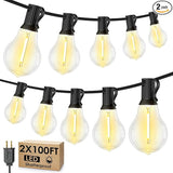 200FT(2x100FT) Outdoor String Lights, LED Patio Lights with 63 Waterproof Shatterproof A39 Dimmable Bulbs(3 Spare) | Lumora