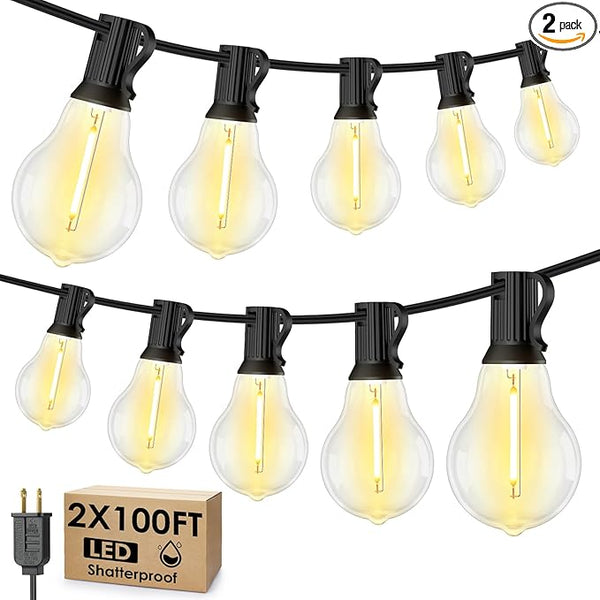 200FT(2x100FT) Outdoor String Lights, LED Patio Lights with 63 Waterproof Shatterproof A39 Dimmable Bulbs(3 Spare) | Lumora