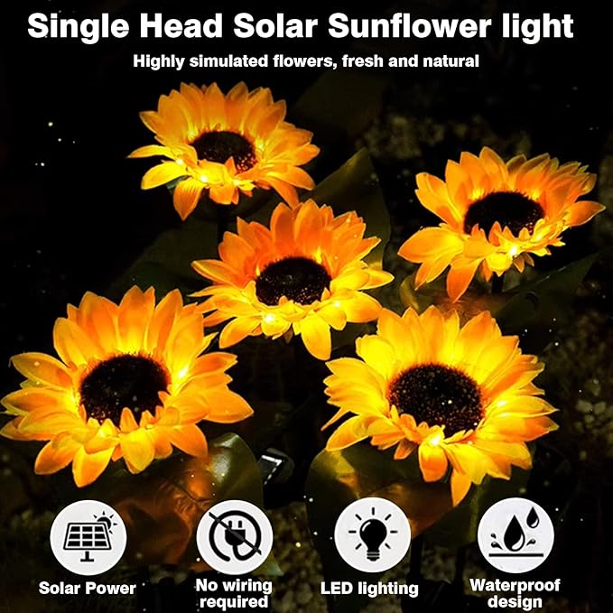 ZPSHYD Solar Sunflower Lights, IP65 Waterproof Outdoor Garden Auto ON/Off Solar Decorative Lights for Backyard | Lumora