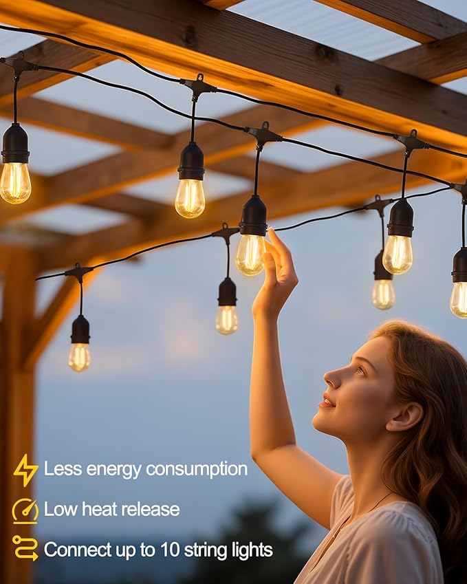 BRIMAX 2W Outdoor String Lights 25FT,Patio Lights Commercial Grade with 8+1 S14 LED Bulbs Shatterproof Waterproof,2700K Warm White E26 Dimmable for Balcony Gazebo Porch Fence Garden Camping
