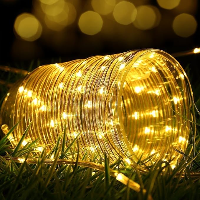Solar Rope Lights, 23ft 50LED Waterproof Copper Tube Wire String Lights for Garden,Yard, Path, Fence, Stairs, Backyard, Patio Decorative (Warm White)