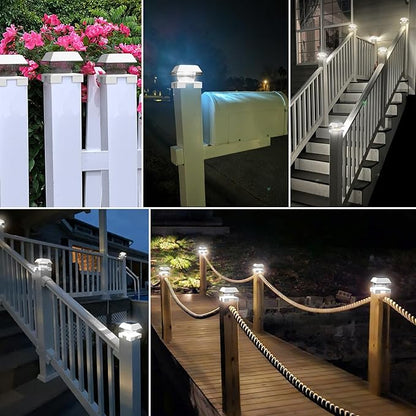 Suamote Solar Post Cap Lights Outdoor, Fits 4x4 Wood/Vinyl Posts, Post Lights Solar-Powered IP65 Waterproof for Yard, Deck, Fence, Efficient 1500mAh Battery, 120 Lumen, Warm White & Cold White