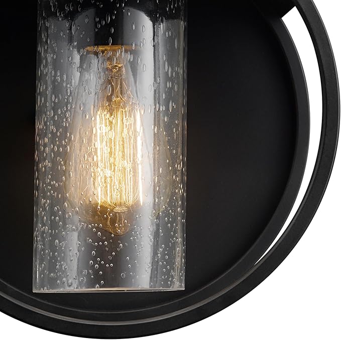 GLOBE Electric 44388 1-Light Indoor/Outdoor Wall Sconce, Matte Black Finish, Seeded Glass Shade, Weather-Resistant, E26 Base