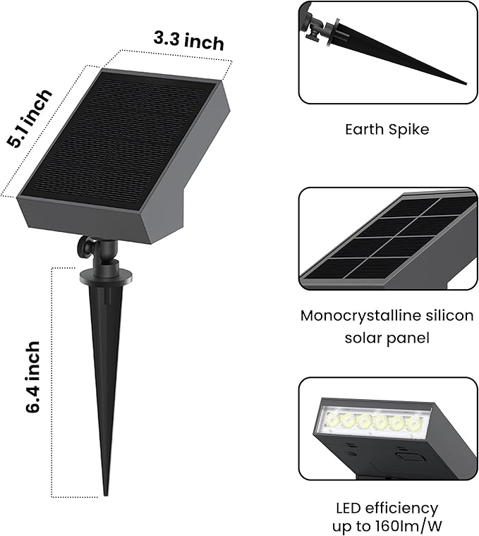 Solar Garden Light | 500 Lumens 3000K Warm White Outdoor Pathway & Landscape Lighting | IP65 Waterproof, 3-Day Rainy Performance (4)