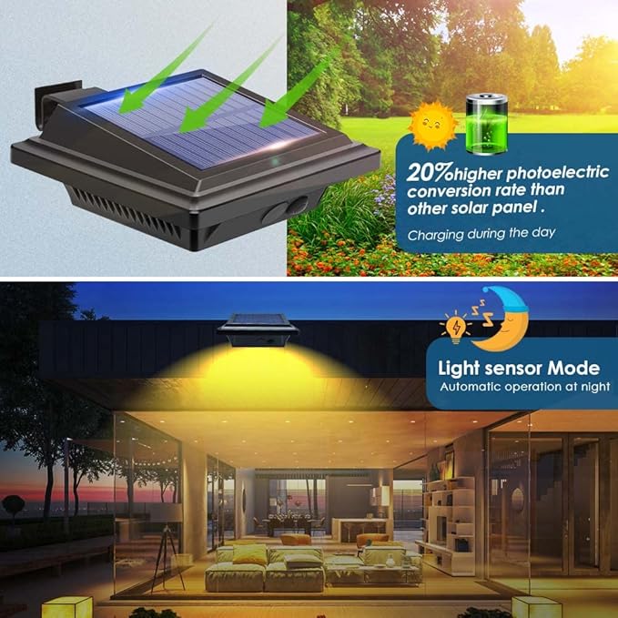 Gutter Solar Patio Decor Lights, 40 LED Deck Outdoor Waterproof Fence for Wall Backyard Porch, Pool, Step Stairs, Yard, Garden, Pathway (6 Pack-Black, Warm White)