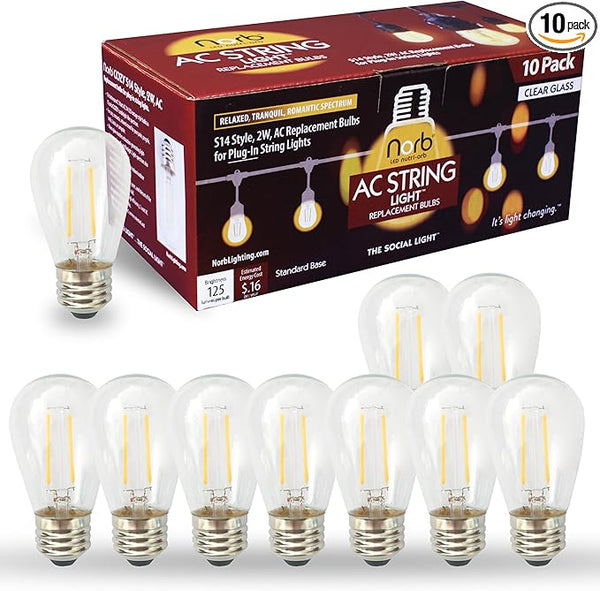 Norb NorbSTRING 2W AC LED Replacement Bulbs for Plug-in String Lights - Warm Candlelight Glow, E26 Standard Base | Lumora