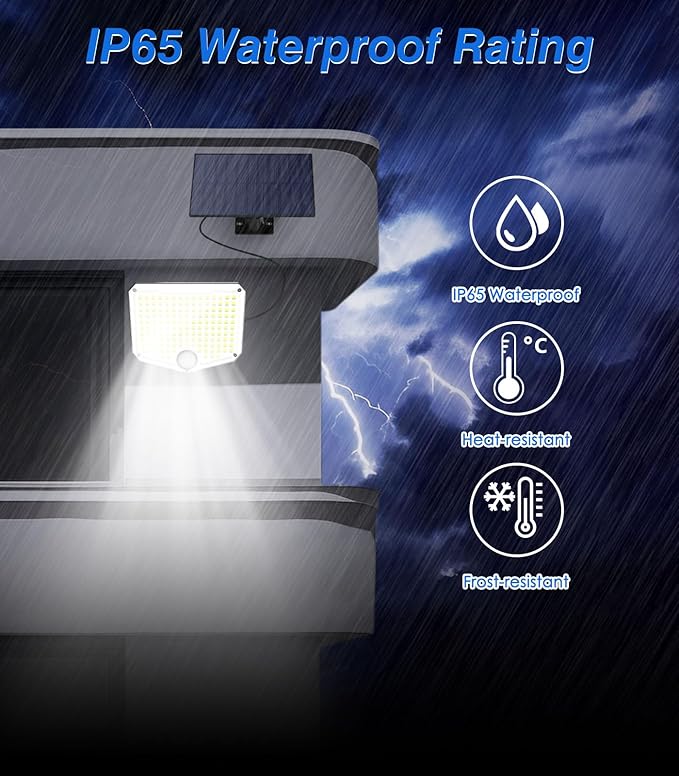 MoKo Motion Sensor Outdoor Lights - 222 LED Super Bright Solar Lights Outdoor with Remote Control & 16.4 Ft Cable 3000mah Waterproof Flood Lights Outdoor for Wall Patio Yard Garage Garden, 3 Pack