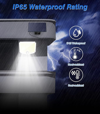 MoKo Motion Sensor Outdoor Lights - 222 LED Super Bright Solar Lights Outdoor with Remote Control & 16.4 Ft Cable 3000mah Waterproof Flood Lights Outdoor for Wall Patio Yard Garage Garden, 3 Pack