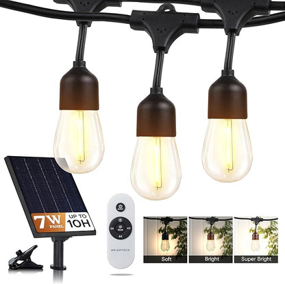 Brightech Solar String Lights with 48 Hanging Edison Bulbs and Brightness Controls with Remote 7W-104 3000K