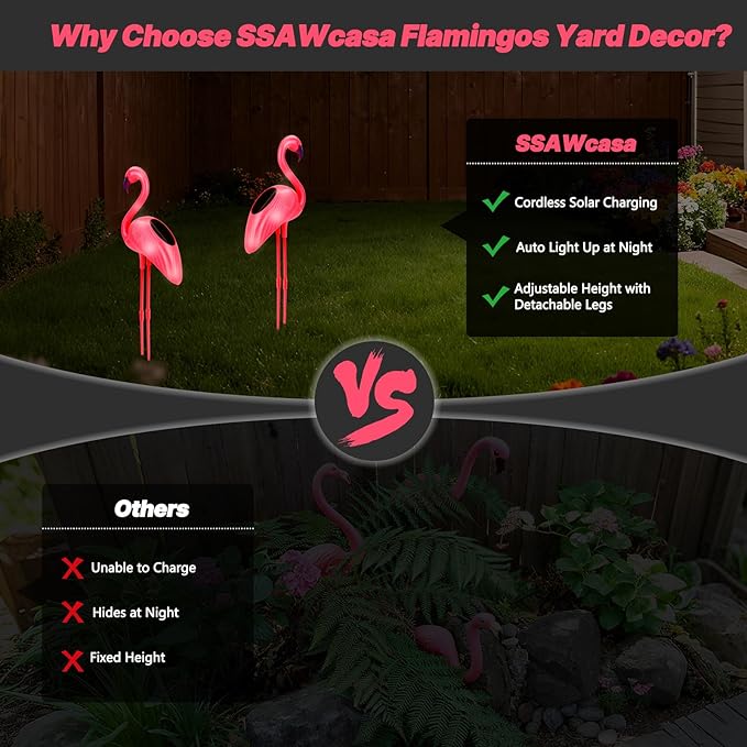 Flamingo Solar Lights Outdoor Decor, 2 Pack Waterproof Solar Powered Garden Pink Flamingos for Yard Decorations, Flamingo Gifts for Women Mom Grandma Outside Walkway Pathway Patio Lawn Ornaments