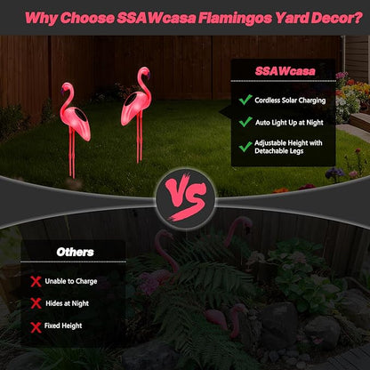 Flamingo Solar Lights Outdoor Decor, 2 Pack Waterproof Solar Powered Garden Pink Flamingos for Yard Decorations, Flamingo Gifts for Women Mom Grandma Outside Walkway Pathway Patio Lawn Ornaments