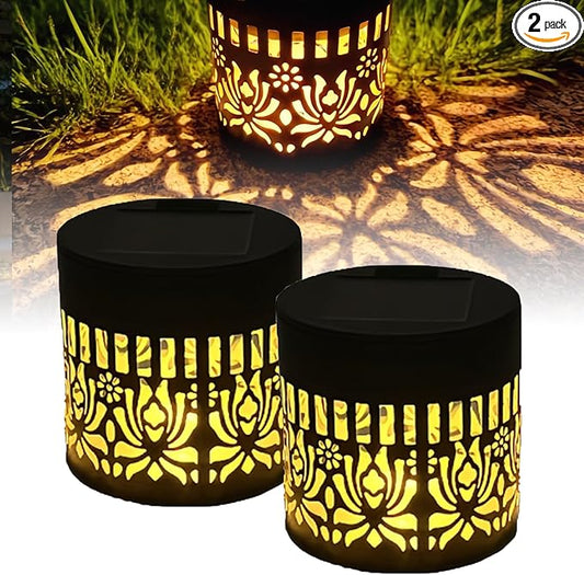 Solar Mandala Lights Outdoor Decorative - Waterproof Metal Mandala Solar Wall Lights, Artistic Fence & Step Lights for Garden, Patio, Backyard, Yard & Outdoor Home (2, Lotus-Warm Light)