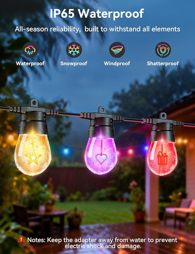 Brightever LED Outdoor String Lights, 50FT Patio Lights with 16 S14 Christmas Filament Bulbs, Dimmable&Speed Adjustment, Plug in IP65 Waterproof Outside Hanging Lights with Remote for Porch, Deck