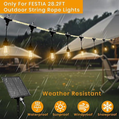 Ambience Pro Replacement Solar Panel – Compatible only with FESTIA Outdoor String Rope Lights Dimmable Remote LED Edison Vintage Bulbs Waterproof for Backyard and Patio Lights Commercial Grade