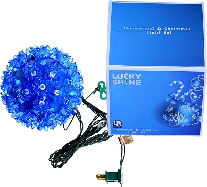 LUCKY SHINE 50 LED Blue Sphere Light, Commercial Grade 6" Starlight Sphere Lights, for Christmas Trees, Windows, Porches, Gate.