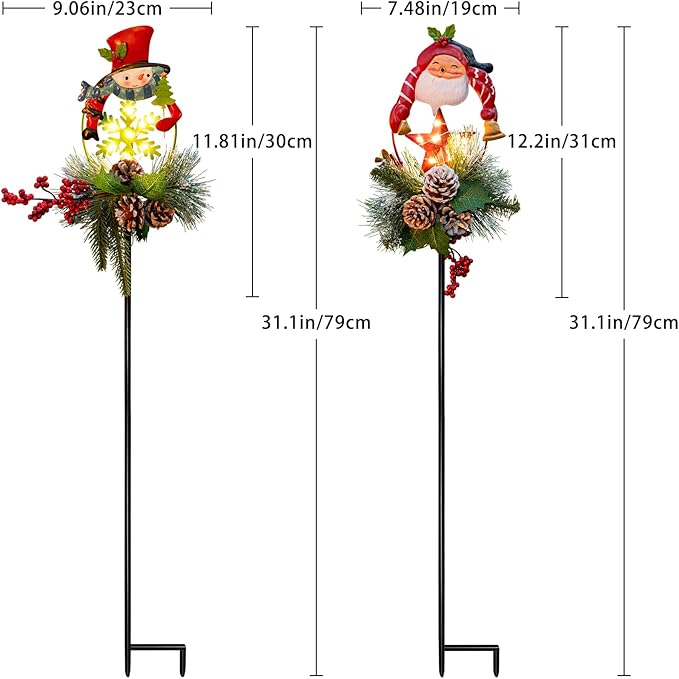 Tryme Solar Christmas Garden Lights - Outdoor Decorations Snowman & Xmas Santa Claus with Pine Cones, for Women