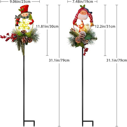 Tryme Solar Christmas Garden Lights - Outdoor Decorations Snowman & Xmas Santa Claus with Pine Cones, for Women