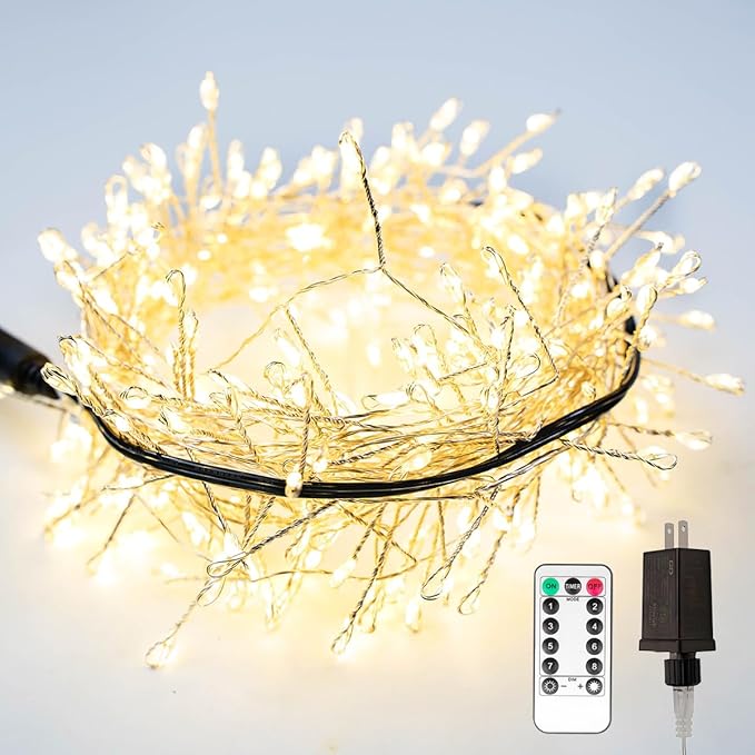 100FT Firecracker String Lights 1000 LED Warm White Plug in Indoor Silver Wire Cluster - Decorative Outdoor Light | Lumora