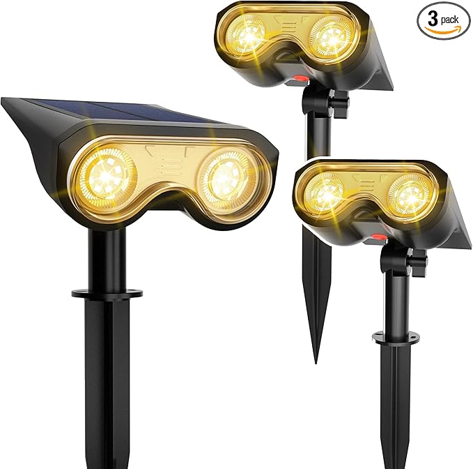Solar Spot Lights Outdoor, IP67 Waterproof 3 Pack 3 Lighting Modes Landscape Spotlights for Yard Garden Yard Pool Fence House Garage Pathway