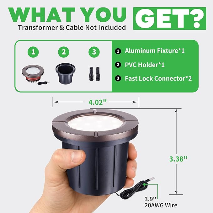 LED Well Light, In Ground Landscape Lights Low Voltage Outdoor, 12V IP67 Waterproof, Bright Wired Aluminum ORB for | Lumora